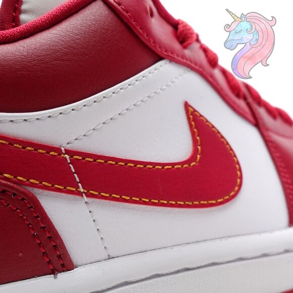 Mens Size 10 Nike Air Jordan 1 Low Cardinal Red Curry White Shoes 553558 607 New - Picture 10 of 16